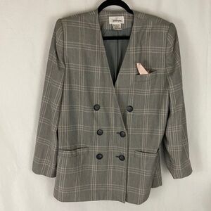 Vintage Worthington Women’s Gray and Pink Plaid Doubled Breasted Blazer Size 14